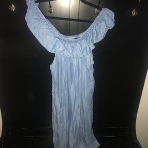Denim off shoulder Trapeze dress